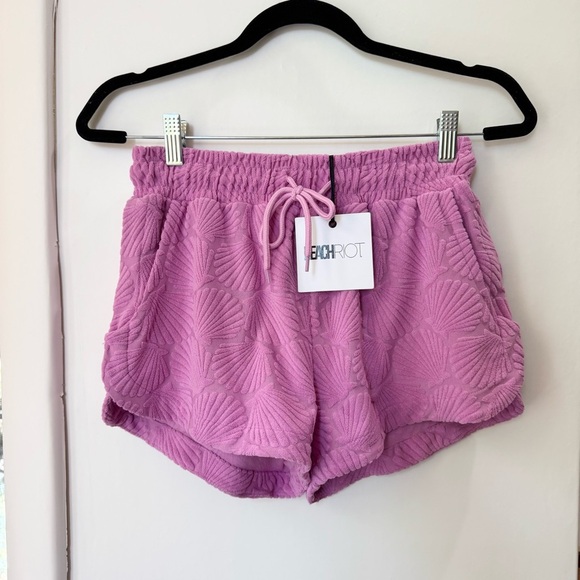 NWT Beach Riot Kiara Shorts Sea Shell Terry Pull On Drawstring Slit Pink - Picture 5 of 12